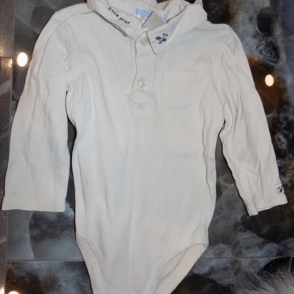 Janie And Jack Off White Little Pilot Snap Tee Bodysuit Size 6/12 Months - Picture 1 of 3